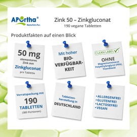 Aportha Zinc 50 Hochdosiertes Zinc Glu Conat – 25 mg – 300 Tablets Per 1/2 Zinc Tablets (Daily Use) – Enough For 600 Days.