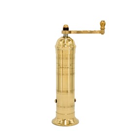 Alexander Home The Original Greek Pepper Mill 8 Inch Tall | European Pepper Mill Grinder with Crank Handle | Manual Pepper Grinder | Peppercorns Refillable - Brass