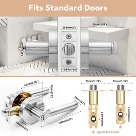 ANNFUZ Round Privacy Door Handle Without Key,Interior Door Lever,Heavy Duty Door Lever Hardware,Reversible Keyless Lever for Left or Right Side,Perfert for Bedroom/Bathroom(Privacy, Satin Nickel)