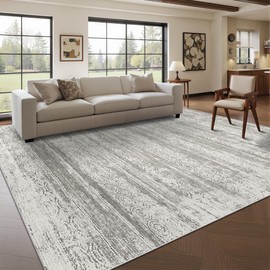 9x12 Area Rug for Living Room - Stain Resistant Machine Washable Non-Shedding Modern Abstract Rug, Soft Thin Indoor No Slip Carpet for Bedroom, Dining Table, Home Office - Charcoal Grey (9'x12')