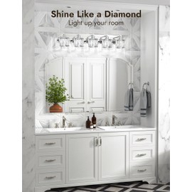 VOLISUN Crystal Vanity Lights for Bathroom, 5 Light Bathroom Vanity Light, Modern Stainless Steel Bathroom Light Over Mirror, Chrome Bathroom Light Fixtures-UL Certificated(Exclude Bulb)