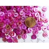 12 Diminutive Hot Pink Mother of Pearl Buttons ~ under