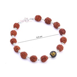 Black Silver Pure 925 Sterling Silver Om Rudraksha Bracelet/Rakhi With Flower Caps for Boys, Girls, Men & Women | Traditional Rakshabandhan Rakhi For Brother & Bhabhi, Sterling Silver, no gemstone