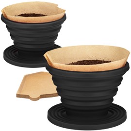 COLETTI Sierra Collapsible Coffee Pour Over Dripper — Camping Coffee Filter — Includes Pack of Paper Filters (Black, Pack of 2)