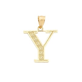 LoveBling 10K Yellow Gold Diamond Cut A to Z Alphabet Initial Letter Charm Necklace Pendant (Small) (Y) (0.78")