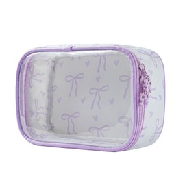 RSRSLEII Cute Clear Makeup Bag with Bow Pattern,Transparent Nylon Travel Cosmetic Case with Zipper,Portable Makeup Organizer Pouch for Essentials(03Purple)