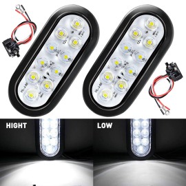 2X 6" 10 LED Oval White Trailer Truck Reverse Backup Tail Lights Clear Lens 12V
