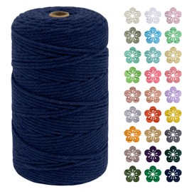 LEREATI Macrame Cord 3mm x 200m, Thick Macrame Rope Natural Cotton Rope Craft String, 4 Strand Twisted Cotton Cord Yarn for DIY Plant Hanger, Wall Hanging, Christmas Decoration (Dark Blue)
