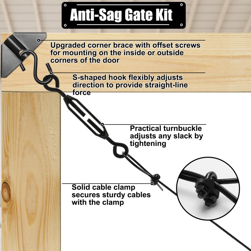 2 Set Anti-Sag Gate Kits for Wooden Fence, Anglecai Gate