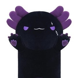 Yeqivo Long Axolotl Stuffed Animals, Soft Long Axolotl Plush Pillow Cute Axolotl Plush Body Pillow Gifts for Kids Girlfriend(Black&Purple,90cm)