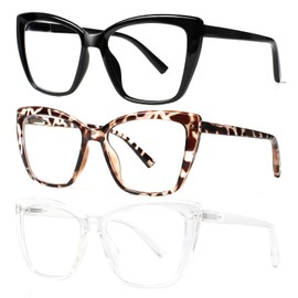 VisiWell Oversized Reading Glasses Ladies Blue Light Blocking Stylish Square Cat Eye Eyeglasses with Spring Hinges for Women (3 Mix Color, 3, x)