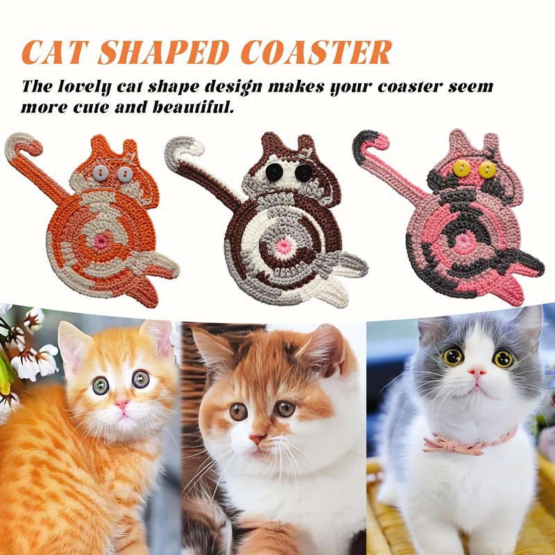 4PCS Cute Cat Cup Coasters, Gifts for Cats Lovers, Cat