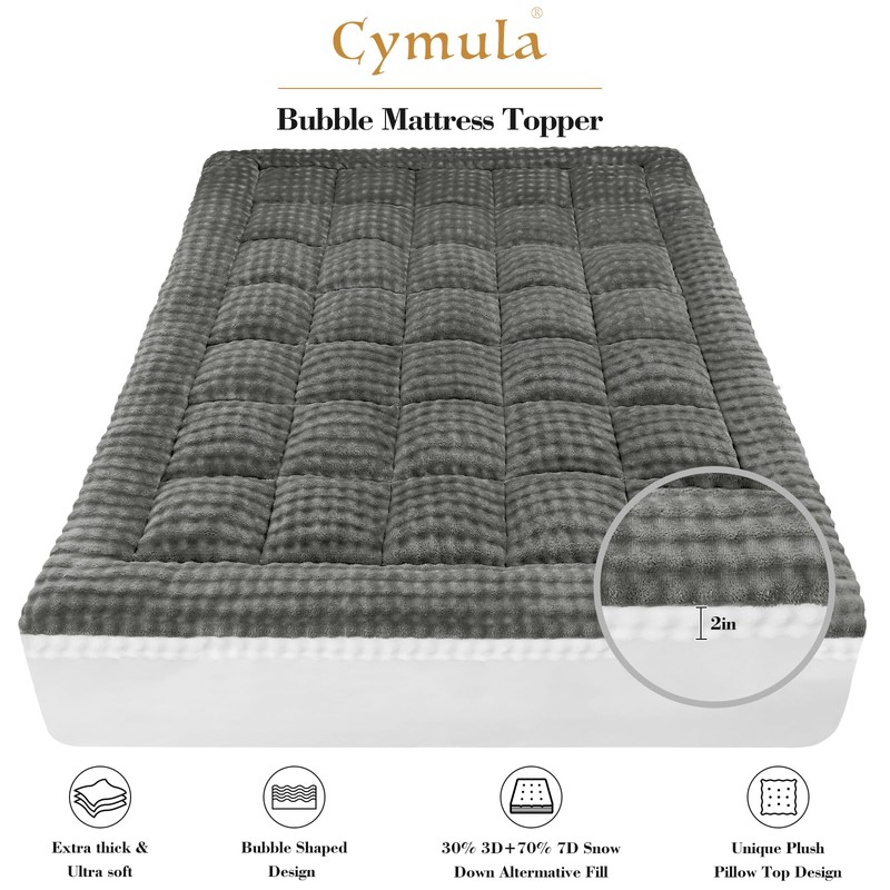Cymula Queen Mattress Topper Fleece Bubble Pillow Top Mattress Pad