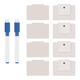 Trohestar Metal Basket Bin Label Clip on Removable Basket Label Pantry Basket Label Clip with Chalk Markers for Storage Fabric Bin Basket Box 8 Cream Holders + 2 Blue Chalk Makers (8 Holders, Cream)