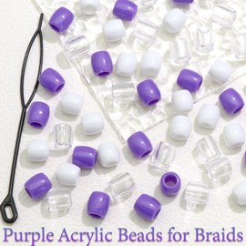 VENOFEN 48PCS Purple Dreadlock Beads White Clear Hair Beads Acrylic Pony Beads Cute Braids Accessories Loc Hair Decoration for Kids Girls Jewelry Making Kit