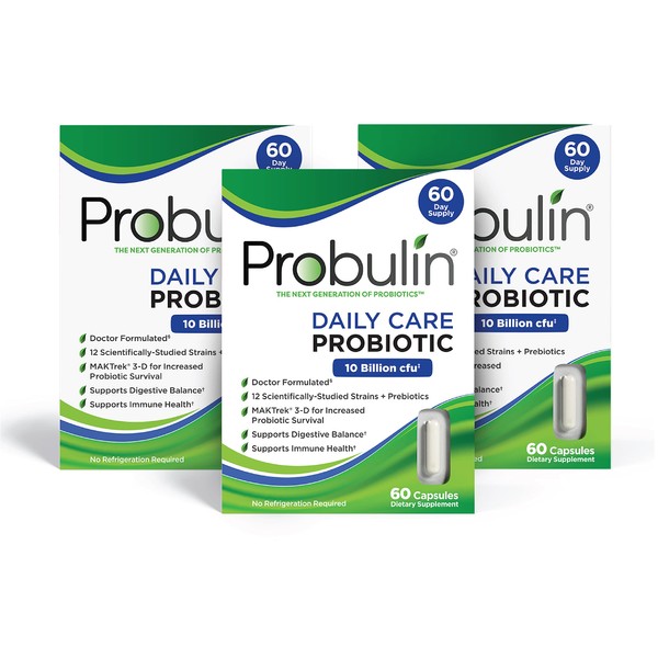 Probulin Daily Care Probiotic for Digestive and Immune Support - Doctor Formulated - Shipped Cold & Protected - 10 Billion CFU Per Vegan Capsule - 12 Probiotic Strains, 60 Capsules (Pack of 3)