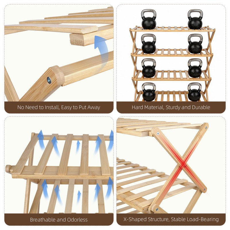 HGLuKGO 4-Tier Bamboo Folding Shoe Rack