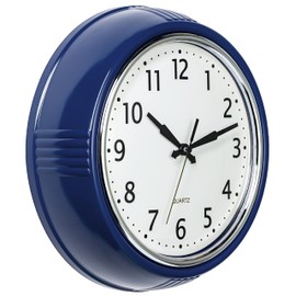 Bernhard Products Retro Wall Clock 12 Inch Navy Blue Kitchen 50's Vintage Design Round Silent Non-Ticking Quartz Battery Operated Clocks for Home Office School Classroom Kids Bedroom Living Room