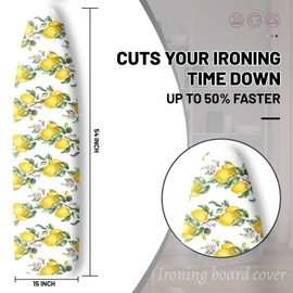 Extra Thick Ironing Board Cover and Pad, Summer Lemon 15x54 Ironing Board Cover, Resist Scorching and Staining,Elastic Edges,Watercolor Plant Fruit Art