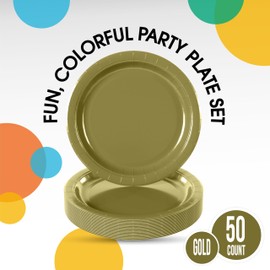 Exquisite Party Solids Dark Gold Paper Plates Disposable Heavy Duty 10 Inch Dark Gold Disposable Plates For Party 50 Pcs Heavy Duty 350 GSM, Birthday Supplies