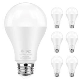 QQLXST Super Bright A21 LED Light Bulbs, 150 Watt 200 Watt Equivalent, 5000K Daylight White, High Lumen 2600lm, E26 Base, Non-Dimmable, 19W Energy Saving Bright LED Bulbs for Home & Office, 6-Pack