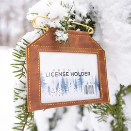 Weatherproof License Holder with Pin Included, Perfect for Hunting, Fishing, Archery Tags and Permits, Clear Window, Premium Quality Hand Stitched Synthetic Leather