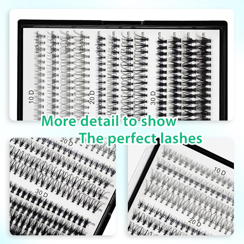 Bodermincer Lash Extension 240pcs D Curl 10D+20D+30D 10-16mm/12-18mm Mixed Cluster