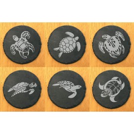 Bring the Beach Home: Set of 6 Sea Turtle Coasters - Unique & Functional Coastal Decor - Round Slate - set of 6