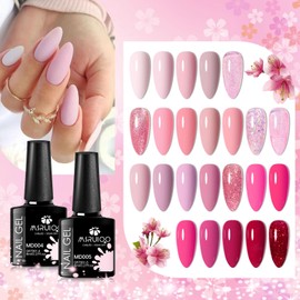 MSRUIOO Pink Gel Nail Polish Set 24 Colors Glitter Pink Red Gel Polish Nude Nail Art Design for Women Girl Nail Lovers Gift Salon DIY