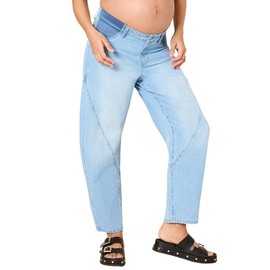 Motherhood Maternity Women's Under The Belly Elastic Waist Barrel Leg Pregnancy Jeans, Marsha Wash