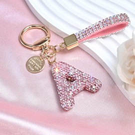Llavero con letra inicial rosa y azul y blanco, regalo para mujeres y niñas, mochila brillante y bonita, accesorios para llaves del coche