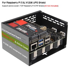 Geekworm X1206-C1 Metal Case for Raspberry Pi 5 and X1206 UPS and Active Cooler and X1000/X1001/X1003/X1004/X1015/M901 PCIe Top