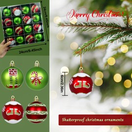 Fanfantoey Latest Christmas Ornaments 2025, 16Pcs Christmas Balls Ornaments for Tree, Green Red Shatterproof Hanging Christmas Tree Decorations for Holiday Party Decor