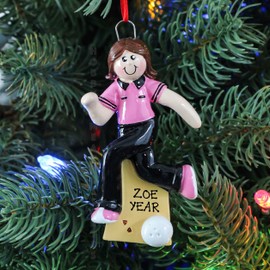 HOBBY HOME ACCESSORIES Brown Hair Brunette Female Bowler Bowling Christmas Tree Ornament