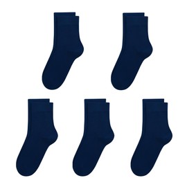 SERISIMPLE Kids Viscose Bamboo School Socks Soft flate Seam Color Anti Odor Thin Breathable Stretch Cuffs Girls Boy 5 Pairs (Medium, Navy blue)