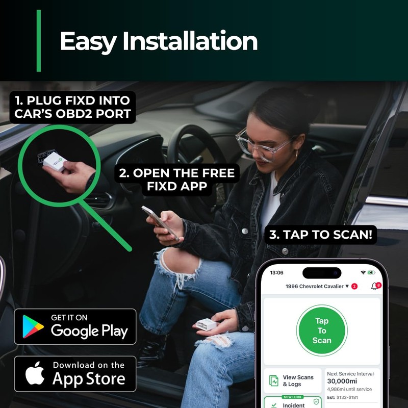 FIXD Bluetooth OBD2 Scanner for Car - Car Code Readers