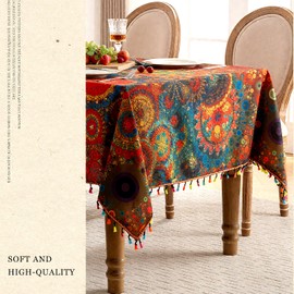 YuChiSX Boho Outdoor Table Cloth Rectangular,Mandala Wipeable Polyester Waterproof Tablecloth Washable Table Cover for Kitchen Dining/Outdoor Picnic/Garden Party,140×180cm(55"x70")