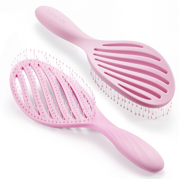 MR.GREEN Cepillo de pelo hueco para masaje del cuero cabelludo Peines de peinado desenredante de secado rápido herramienta de desenredamiento para cabello húmedo y seco rizado (rosa)