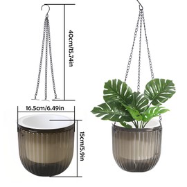 hifrom Hanging Flower Pots, Hanging Basket, Outdoor Baskets with Chain, Coconut, Large Litre Volume (Set of 2, Transparent Grey, 16.5 cm)