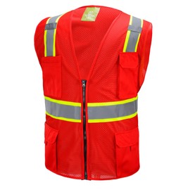 CAL PACIFIC Red Two Tones Safety Vest,With Multi-Pocket Tool (S)