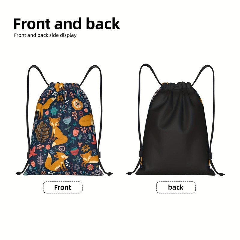 Richugui Cute fox Drawstring Bags Beautiful floral pattern Gym Drawstring