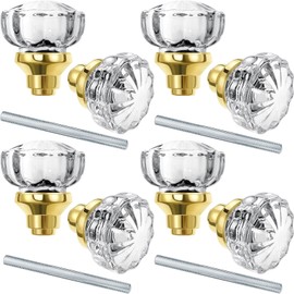 Crystal Door Knobs Mortise Style Fluted Glass Door Knobs Antique Door Knobs with Spindle Antique Doorknobs for Interior Doors (Gold, 4 Sets)