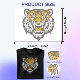 ANATTASOUL Yellow Rhinestone Iron on Transfers Tiger Bling Diamond Hotfix Patches for Clothes, Large Glitter Iron On Sequin Applique for Jeans Jacket Caps Bag T-Shirts Shoes DIY Decor