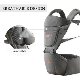Baby Carrier with Hip Seat, Baby Carrier Newborn to Toddler, 6-in-1 Ways to Carry, All Seasons, Adjustable Baby Holder Carrier for Breastfeeding(Grey)