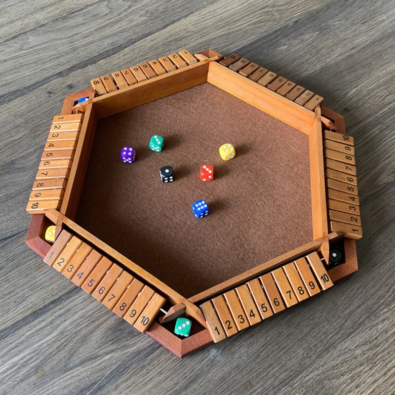 1-6 Players Shut The Box Dice Game, Wooden Board Table
