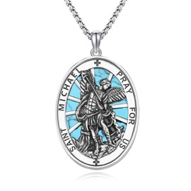 DOTBJ 925 Sterling Silver St Michael Pendant for Men Women with Stainless Steel Chain 24 Inch((Turquoise)