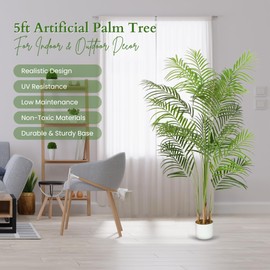 5ft Artificial Palm Tree – Realistic Fake Palm Tree for Indoor/Outdoor Decor, UV-Resistant Faux Plant with Potted Base, Perfect for Living Room, Patio, or Poolside