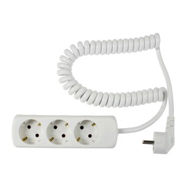 as - Schwabe 3-Way Power Strip White 230 V / 16 A - Multiple Plug with 2.5 m Coiled Cable & Touch Protection - Sockets Rotated 45° - Wall Mounting - Multiple Socket Indoor - IP20, 11431