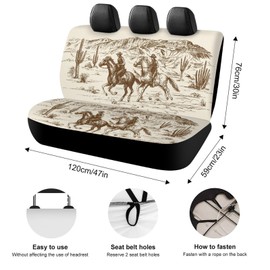 JOJOART American Wild Western Desert Cowboy Car Rear Seat Covers for Women Men Car Back Seat Cover Protector Non-Slip Rear Bench Cover Universal Fit for Car Auto Truck