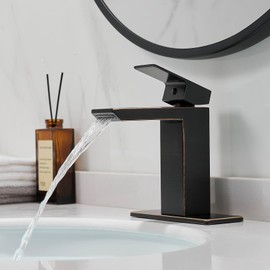 RUMOSE Oil Rubbed Bronze Bathroom Faucets Set with Pop Up Drain Single Handle Bathroom Sink Faucet 1 & 3 Hole Waterfall Spout Vanity Faucet Kit with Deck Plate Lavatory Basin Faucet, Stainless Steel